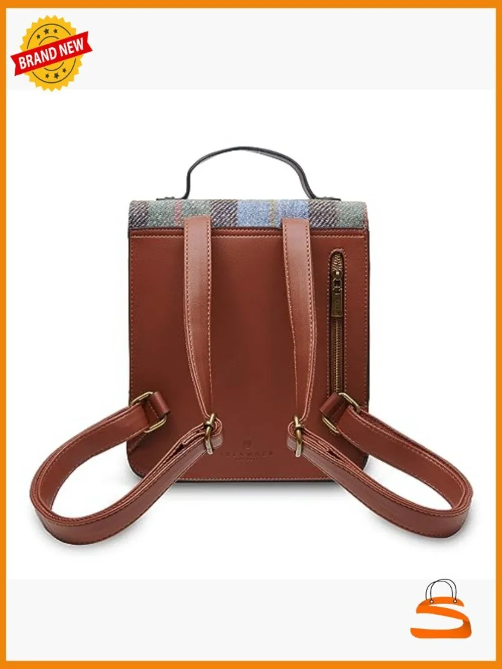 Harris Tweed Backpack with Faux Leather - Adjustable Straps